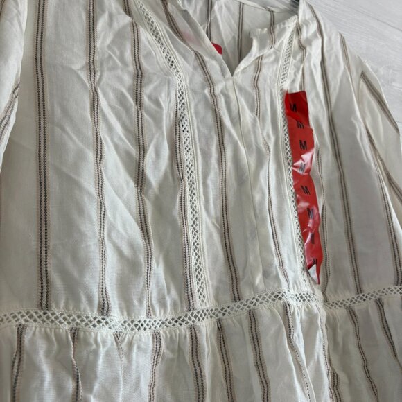 Fever Women's 3/4 Sleeve Blouse Shirt Top Size M Ivory Trick/Striped - Picture 2 of 4